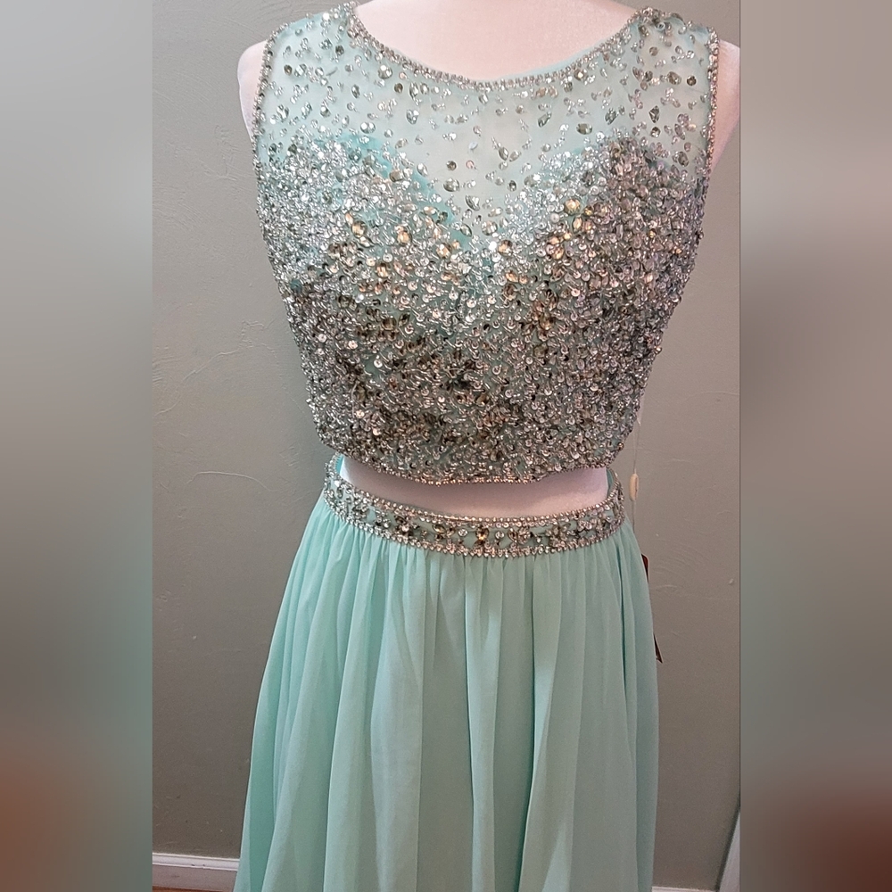 Dancing Queen Mint Green Two-Piece Prom Dress - Picture 4 of 6